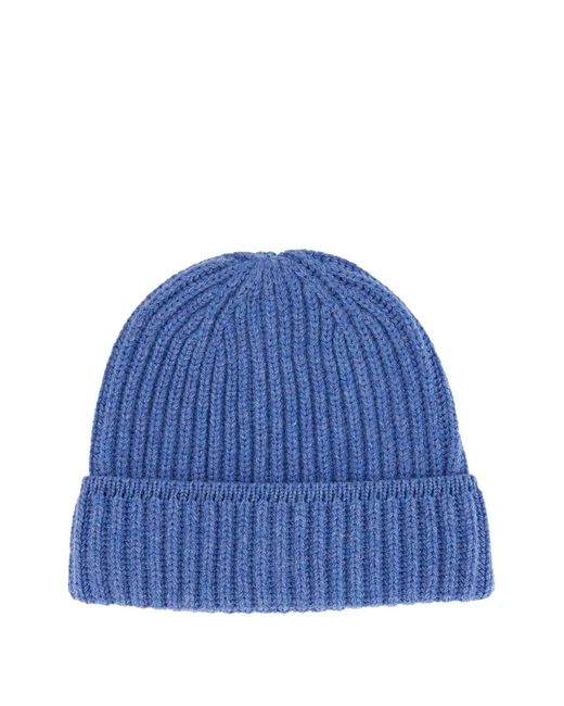 Piacenza Cashmere Blue Ribbed Cashmere Beanie for men