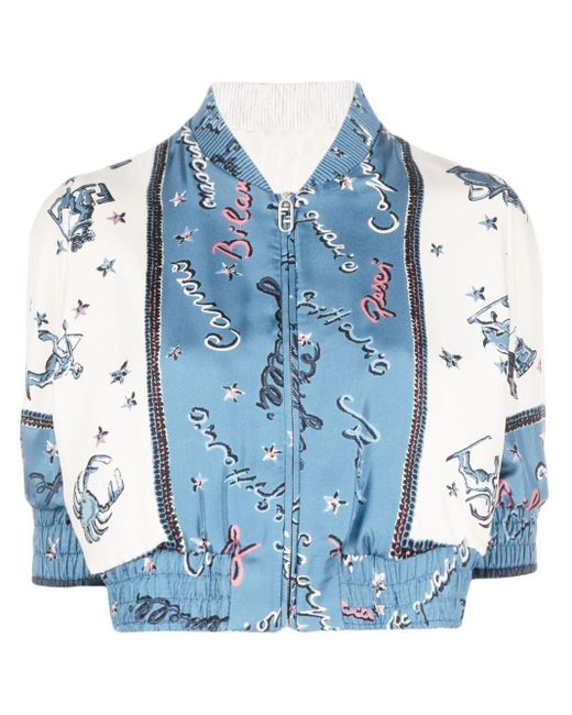 Fendi Blue Astrology-motif Silk Bomber Jacket