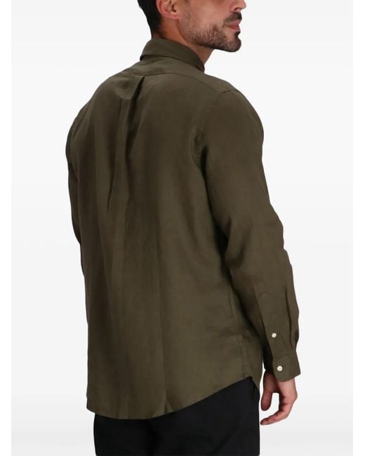 Polo Ralph Lauren Green Logo-Embroidered Linen Shirt for men