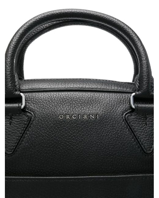 Orciani Black Leather Laptop Bag for men