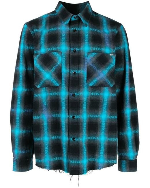 Amiri Blue Plaid Logo-Print Shirt for men
