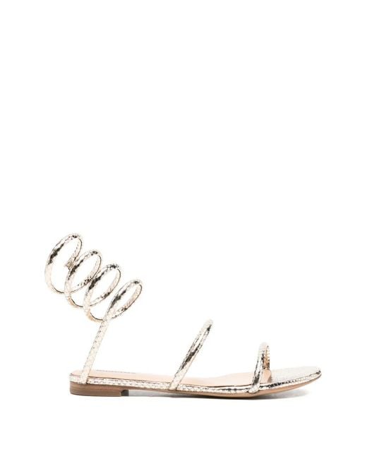 Lola Cruz White Greta Spiral Strap Flat Sandals