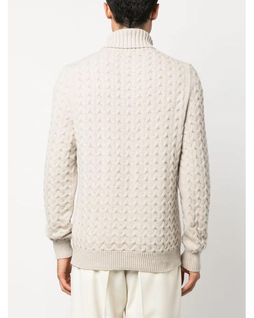 Fedeli White Roll-Neck Cable-Knit Jumper for men