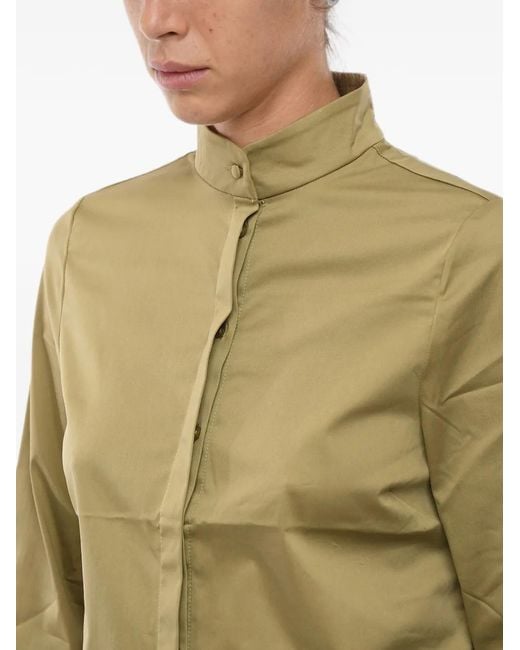 Notes Du Nord Green Hidden-Placket Side-Slit Cotton Shirt