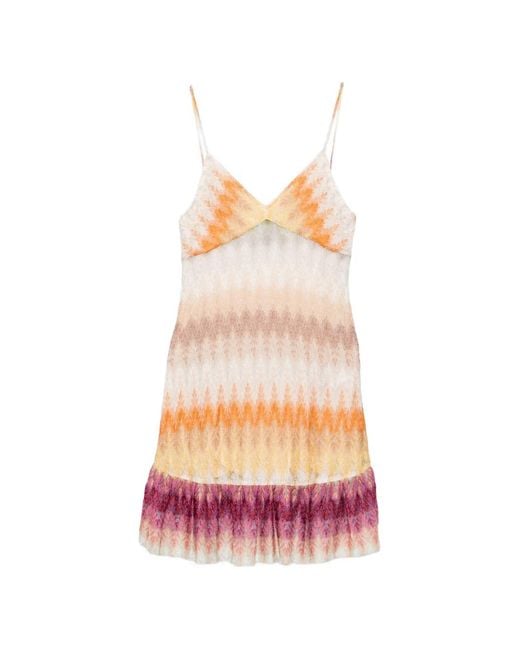 Missoni White Zigzag-Knit Ruffled Mini Dress