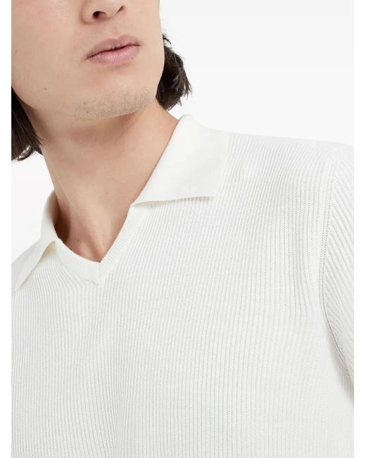 Brunello Cucinelli White Co312 Cotton Polo Sweater for men