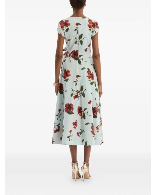 Oscar de la Renta White Hibiscus Cotton Poplin Wrap Dress
