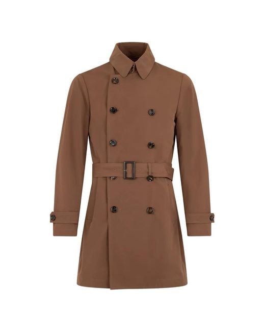 Moorer Brown Double-Breasted Belted Trench Coat for men