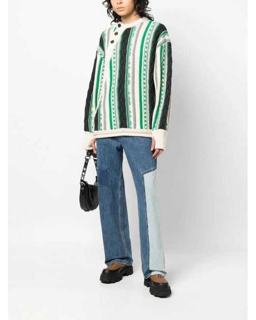 Adererror Green Frema Striped-Knit Buttoned Jumper
