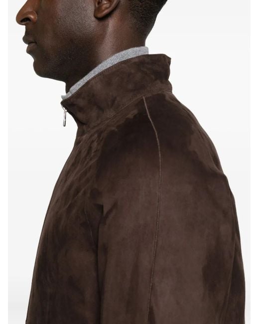 Corneliani Brown Zip-Front Suede Leather Jacket for men