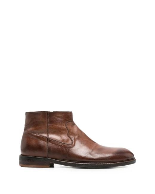 Moma Brown Side-Zip Leather Ankle Boots for men