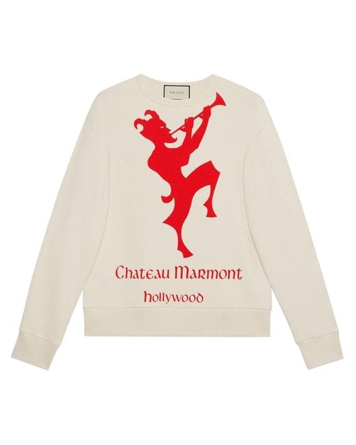 Gucci White Sweatshirt With Chateau Marmont Print for men