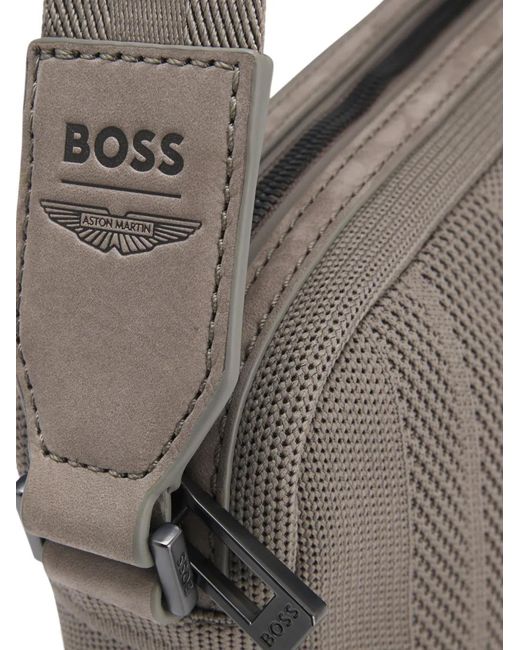 Boss Gray X Aston Martin Knitted Crossbody Bag With Suede Trims for men