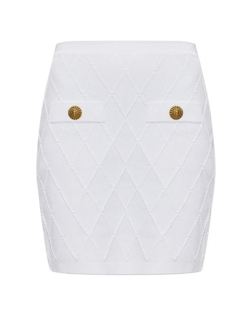 Balmain White Diamond-Quilted Button-Detail Mini Skirt