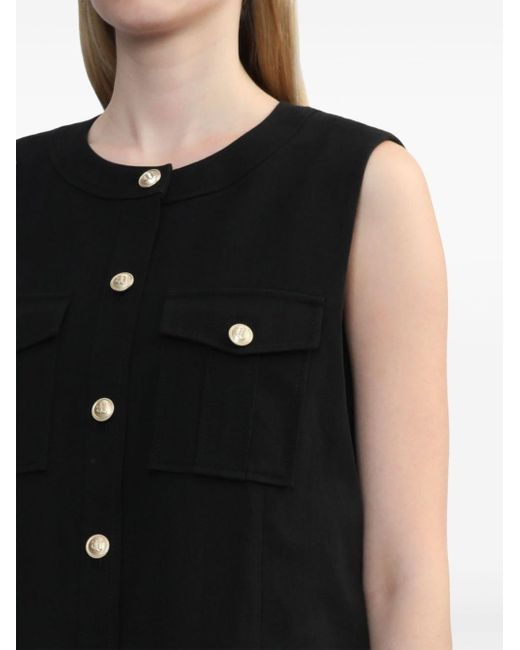 Juun.J Black Button-detail Cotton-linen Shift Dress