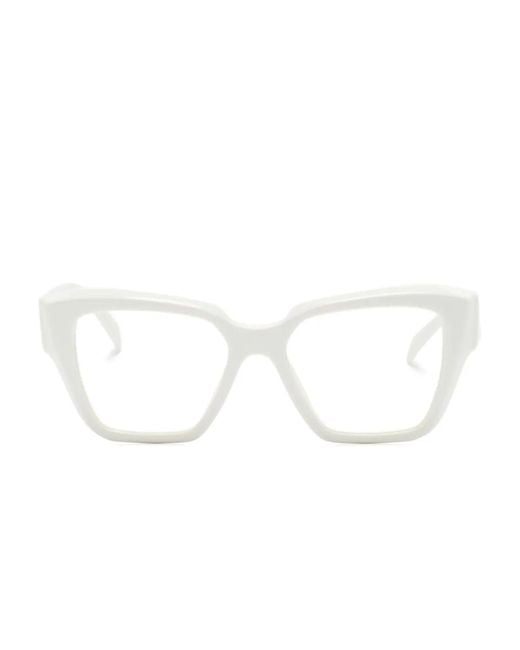 Prada White Logo-Plaque Square-Frame Glasses
