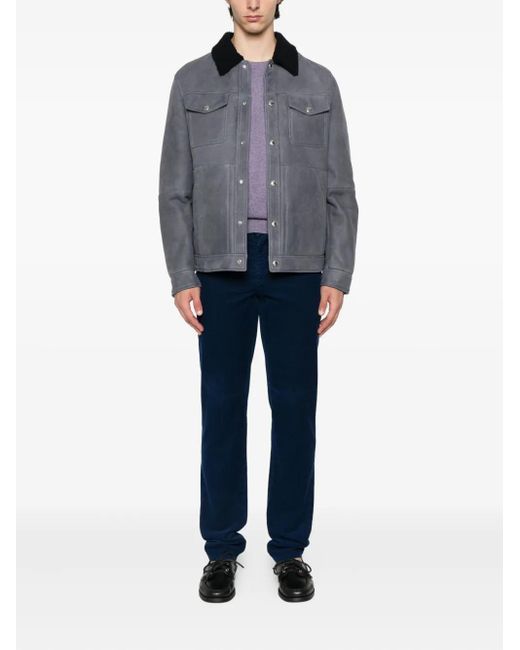 Brunello Cucinelli Gray Shearling-Collar Flap-Pocket Jacket for men