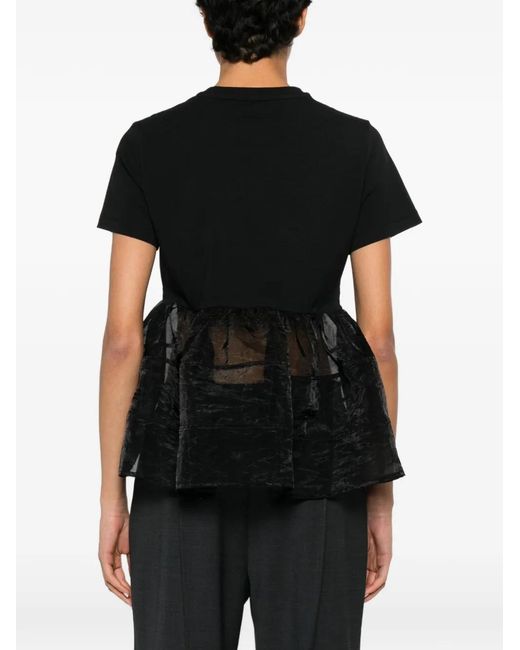 CECILIE BAHNSEN Black T-Shirt Péplum David À Volants