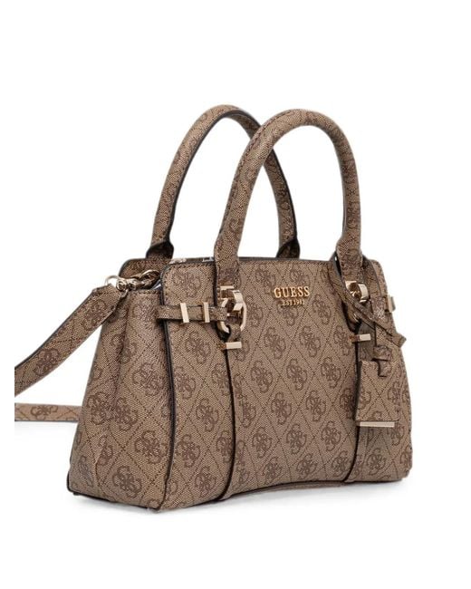Guess Brown Leona Monogram-Print Shoulder Bag