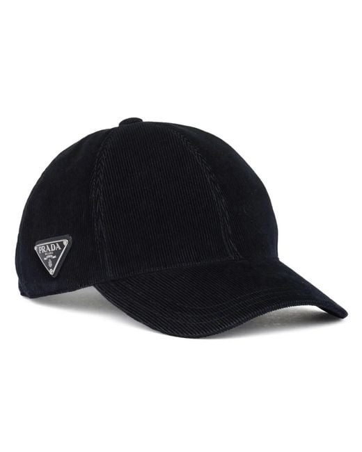 Prada Blue Triangle-Logo Corduroy Cap for men