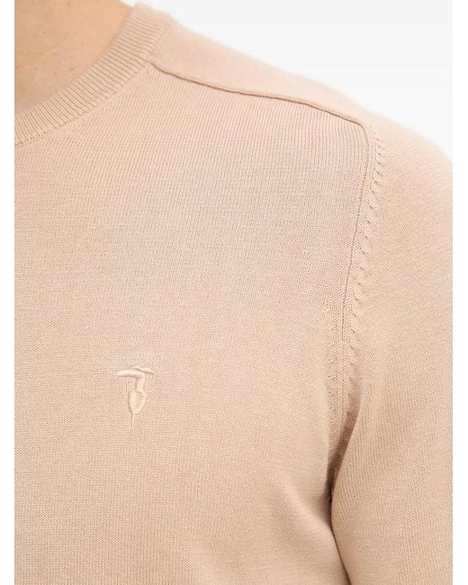 Trussardi Natural Logo-Embroidered Crew-Neck Sweater for men