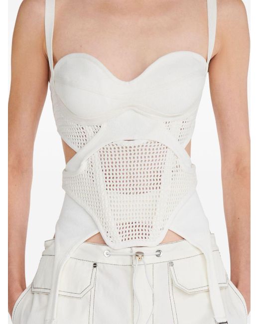 Dion Lee White Panelled Crochet-knit Corset