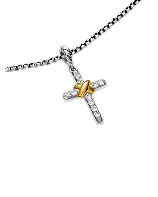 David Yurman Metallic Sterling Petite Cross Diamond Necklace (20.8Mm)