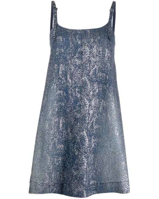 Versace Blue Lamé Shift Denim Dress