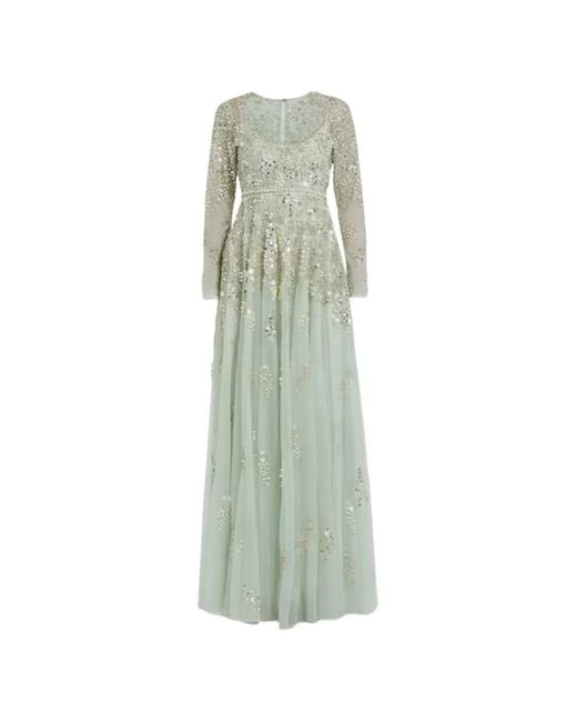 Mac Duggal Green Long Sleeve Sequin And Pearl Embellished Gown