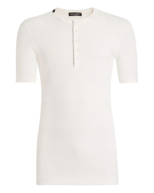 Dolce & Gabbana White Serafino Cotton T-Shirt for men