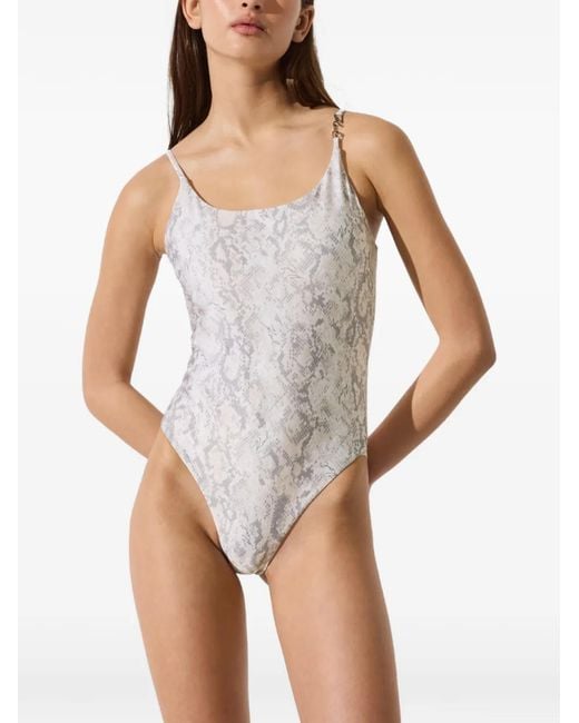 Karl Lagerfeld White Snake-Print Scoop-Neck Swimsuit