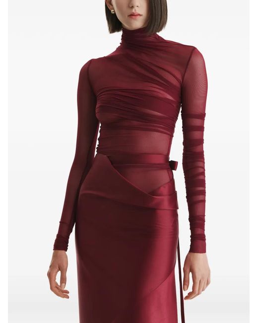 2310 STUDIO Red Jupe Longue En Satin À Détail De Nœud
