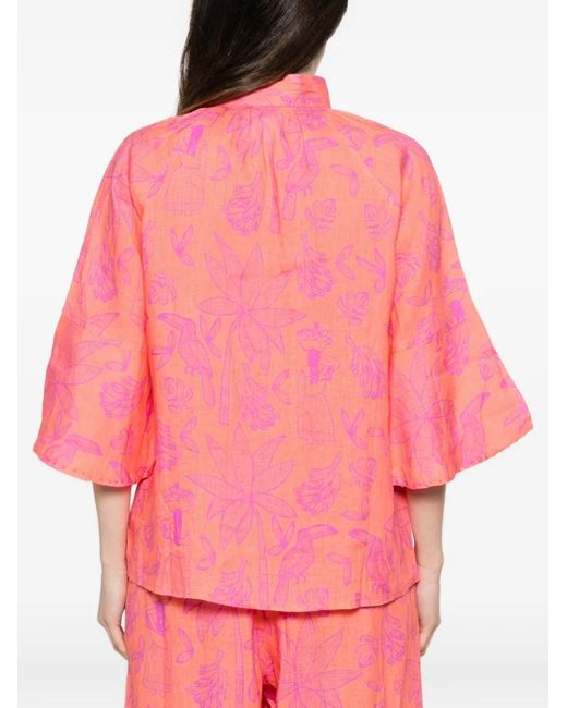 Nimo With Love Pink Tropical-Print Ruffled Blouse