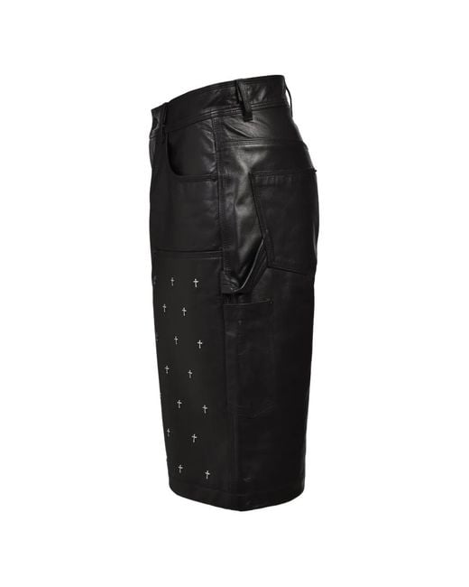 LAST NEST Gray Leather Double-Knee Shorts for men