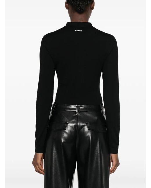 Pinko Black Long-Sleeve Buttoned Bodysuit