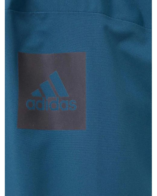 Adidas Blue Hooded Logo-Print Jacket for men