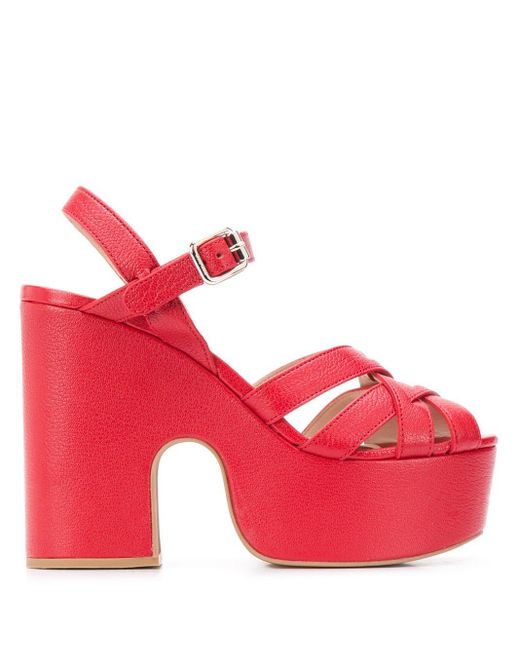 Sandali con fascette MadrasMiu Miu in Pelle di colore Rosso | Lyst