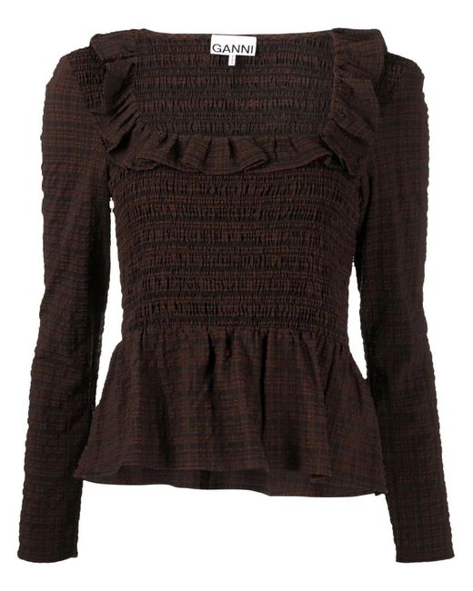 Ganni Gesmockte Blouse in het Black