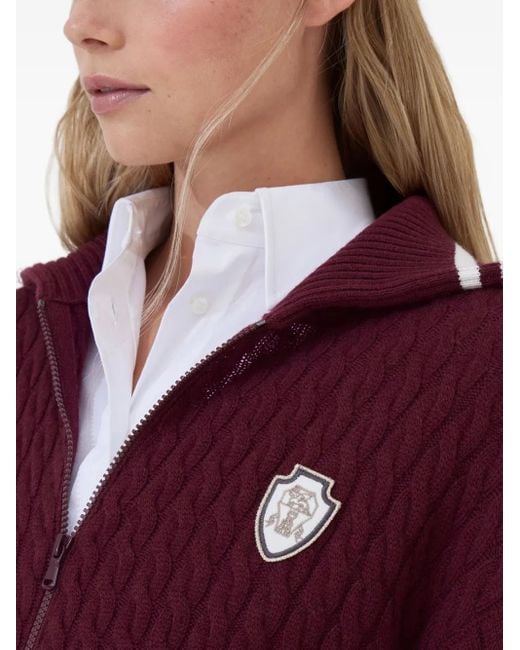 Brunello Cucinelli Red Cable-Knit Zip-Front Cardigan