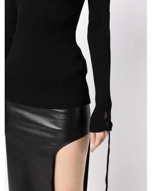Off-White c/o Virgil Abloh Black Lace-Detail Ribbed Top