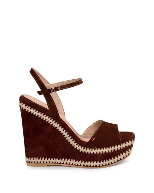 Santoni Brown Tillie Whipstitch-Trim Sandals
