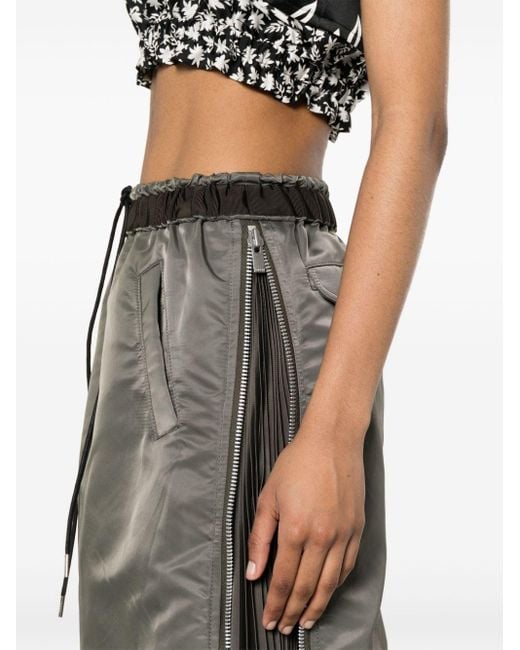 Sacai Gray Plissé-panel Midi Skirt
