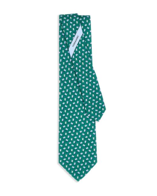 Ferragamo Green Teddy Bear-print Silk Tie for men
