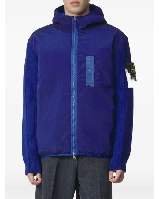 Stone Island Blue Logo-Patch Hooded Jacket for men
