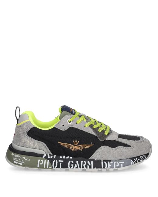 Aeronautica Militare Green Mesh-Panel Sneakers for men