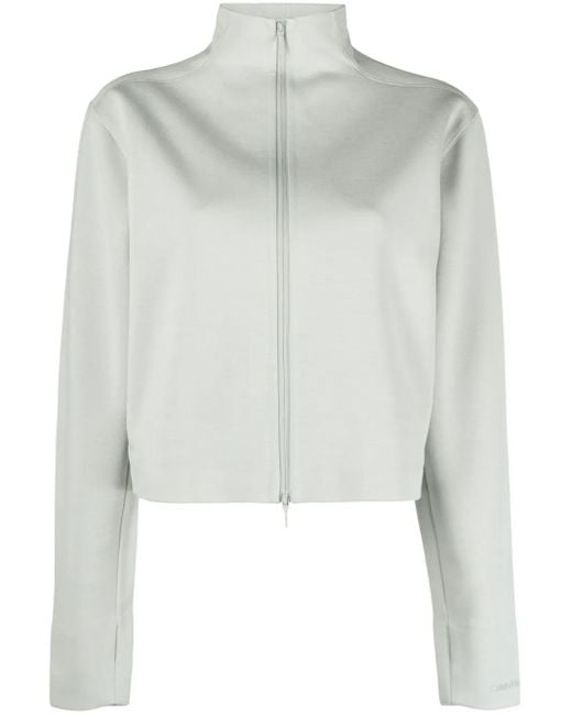Calvin Klein White Zip-Up High-Neck Hoodie