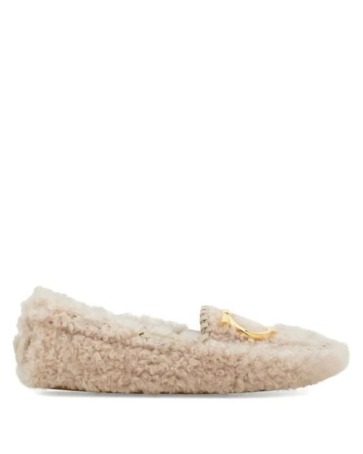 Ferragamo Natural Gancini Shearling Loafers
