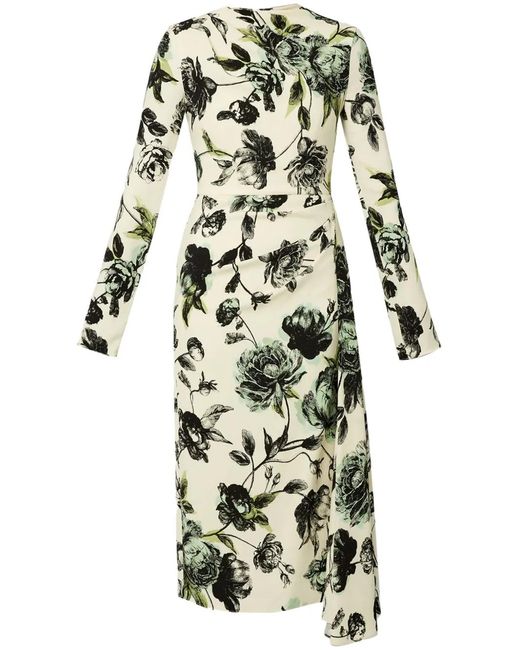 Erdem White Draped Long-Sleeve Midi Dress