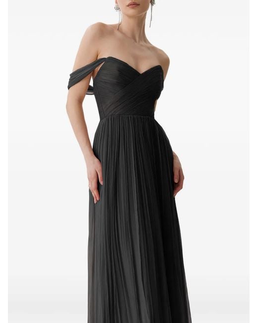 Framboise Black Off-Shoulder Pleated Maxi Dress