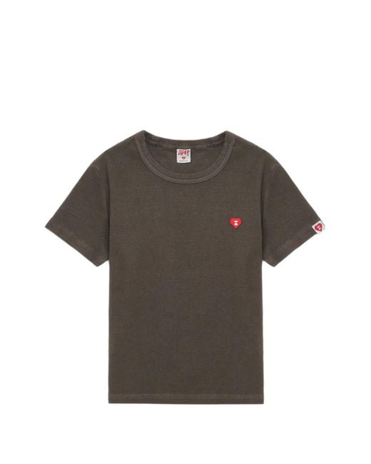 A Bathing Ape Gray Heart Detail Ribbed T-Shirt